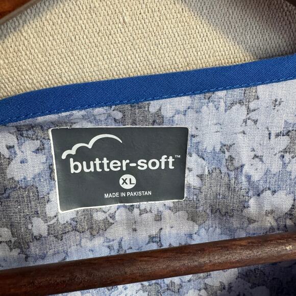 Butter-Soft Scrub Top Size XL Blue Floral V-Neck Short Sleeve with Pockets - Picture 5 of 13
